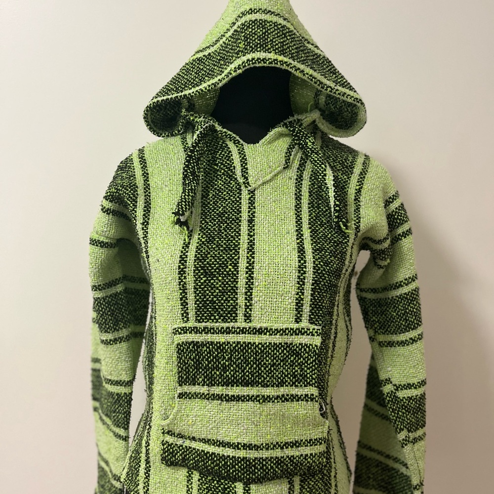 Green and Black Striped Poncho